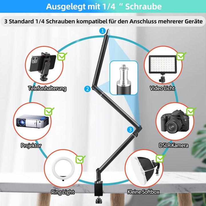 JEBUTU MS05 Overhead Stativ Kamera Tischstativ, 37.5-104.5cm Verstellbar Kamera Tischstativ für Kame