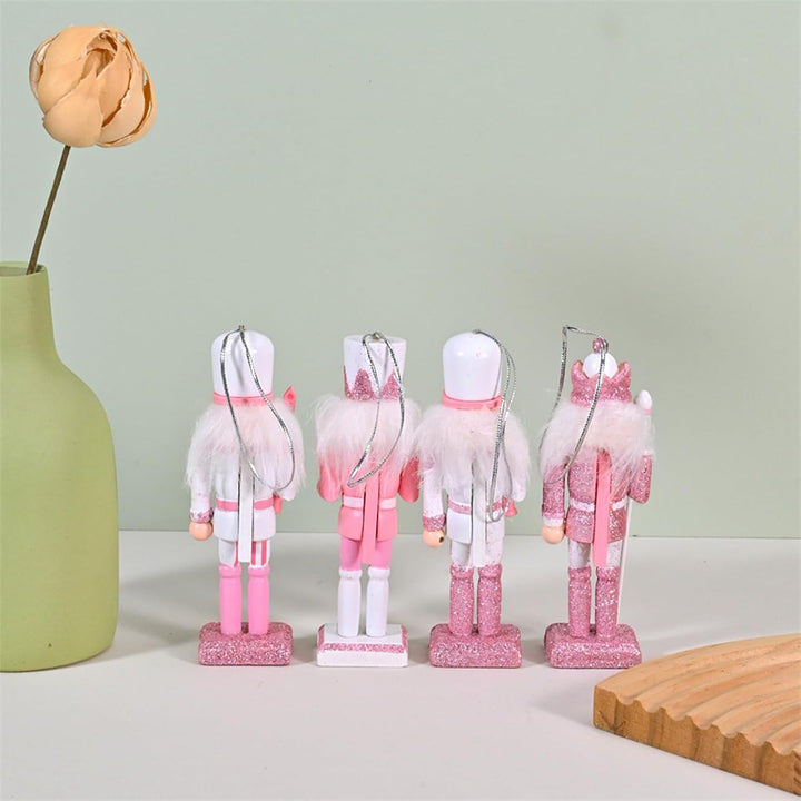 Nussknacker Weihnachtsdekoration,Festliche rosa Weihnachtsdekoration für e 4 Stücke,Holz Deko Figure
