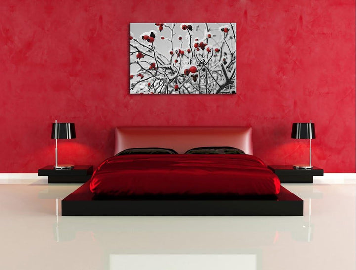 Hagebuttenstrauch schwarz-weiss schwarz/weiss Format: 100x70 auf Leinwand, XXL riesige Bilder fertig