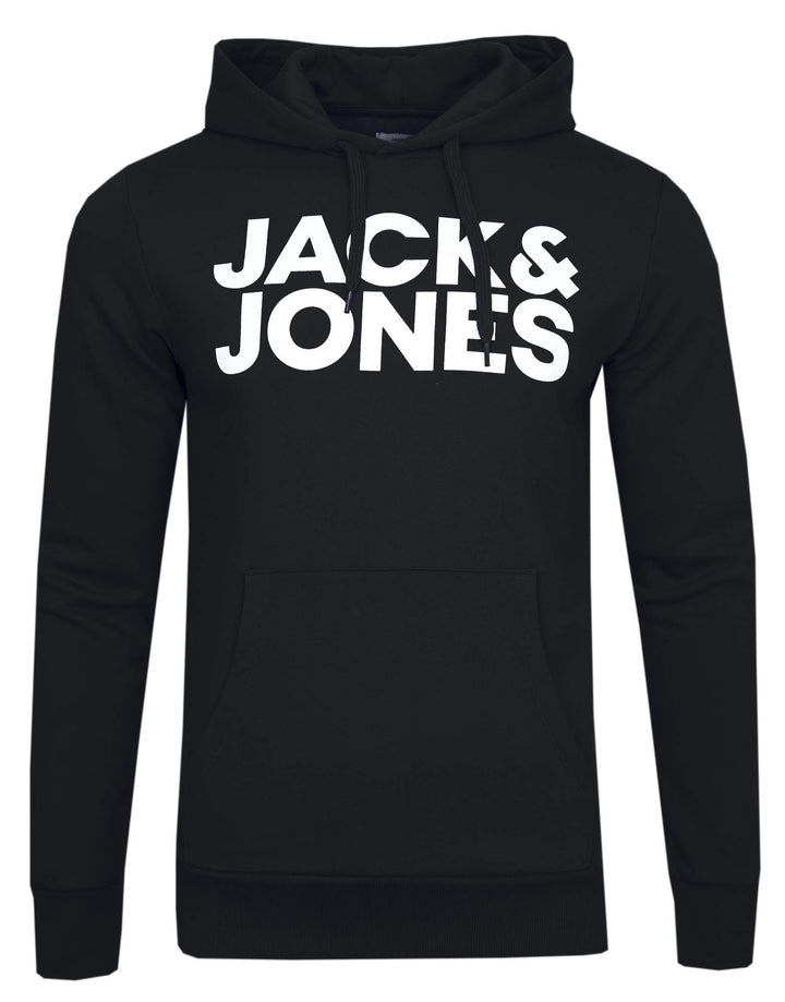JACK & JONES Hoodie Herren Regular Fit JJEADRIAN Kapuzenpullover Pullover Sweater Print Schwarz Grau