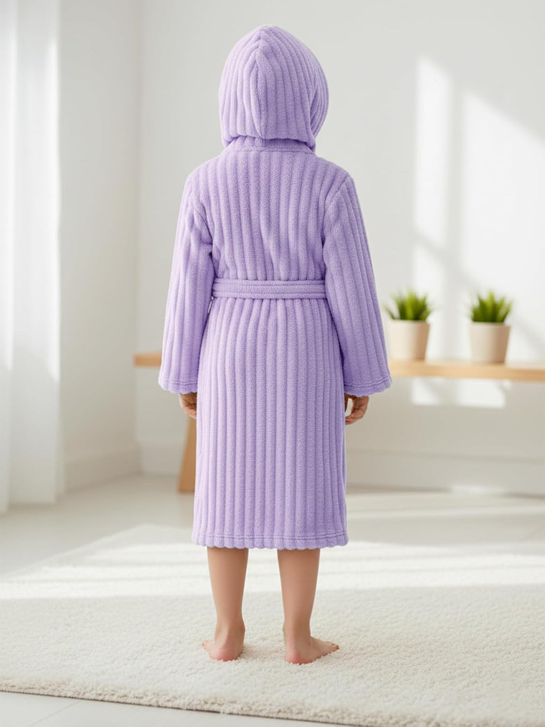 JiAmy Kapuzen Bademantel für Mädchen Flauschiger Fleece Plüsch Langer Schlafmantel Kinder Lila 10-12