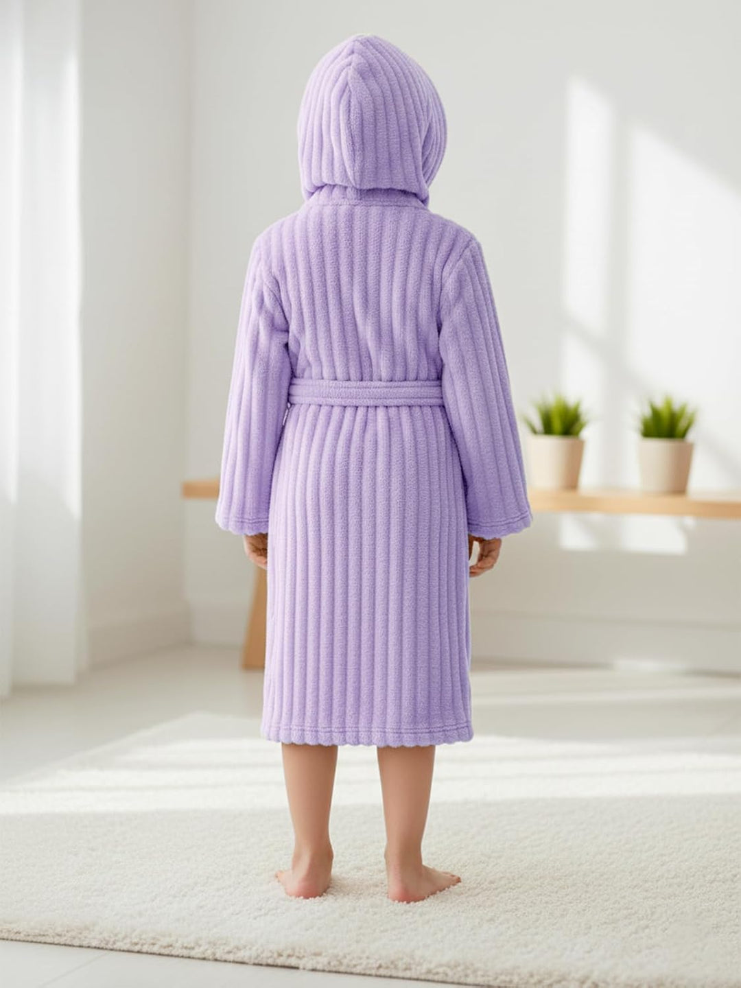 JiAmy Kapuzen Bademantel für Mädchen Flauschiger Fleece Plüsch Langer Schlafmantel Kinder Lila 4-6 J