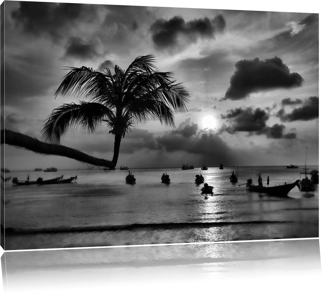 Pixxprint Palmen an Traumstrand als Leinwandbild/Grösse: 100x70 / Wandbild/Kunstdruck/fertig bespann