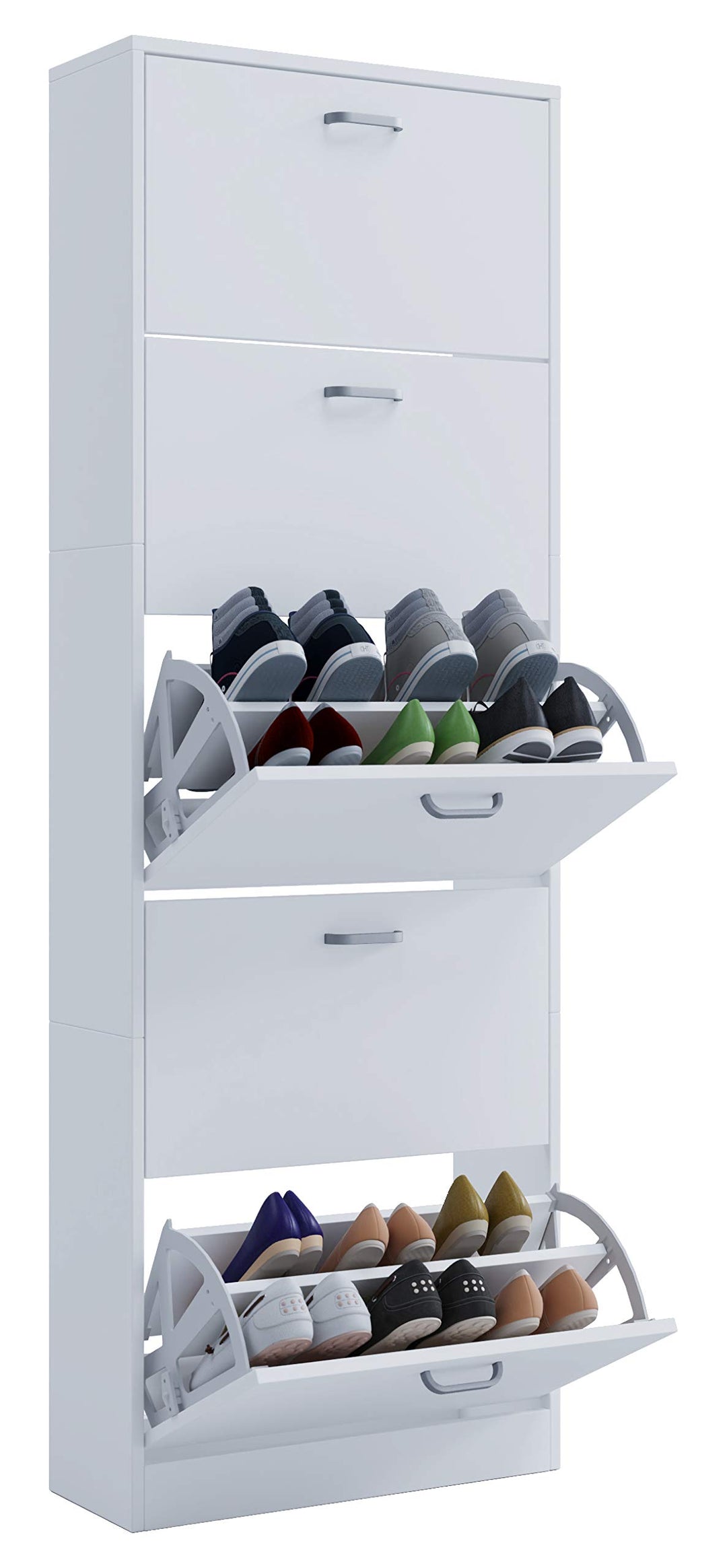 VCM Holz Schuhschrank, Masse: H. 170 x B. 59 x T. 22 cm, 5 Klappen - Sipos XL Weiss, Weiss