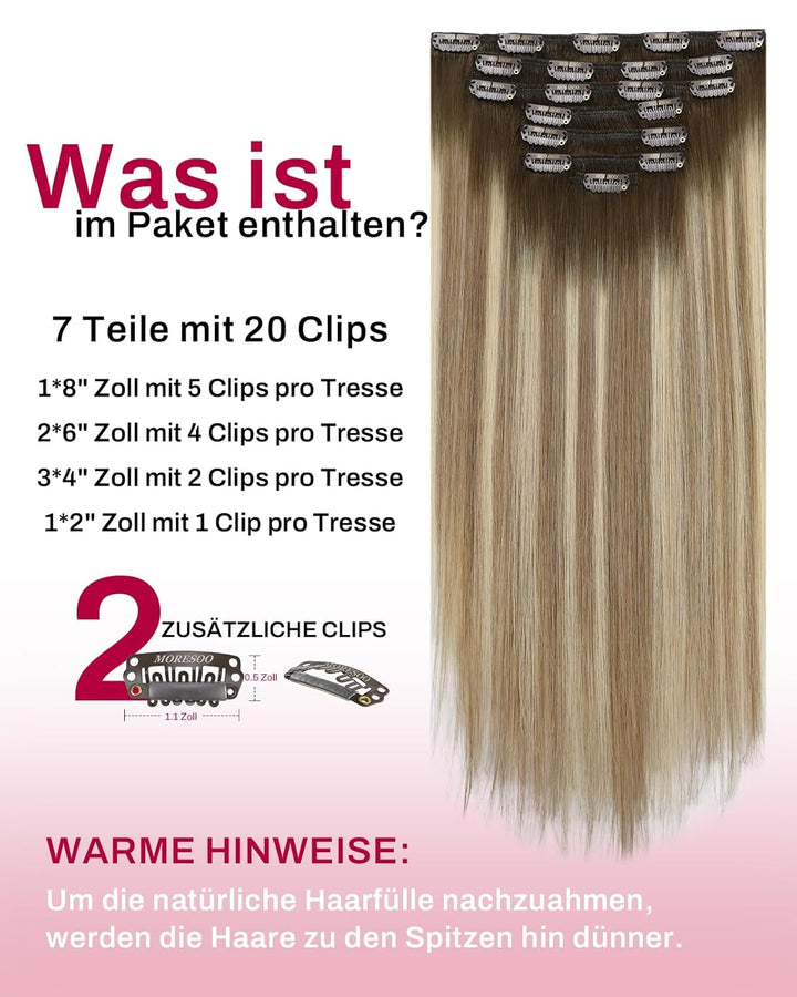 Moresoo Echthaar Extensions Clip Braun Clip in Extensions Echthaar Remy Ombre Haarverlängerung Echth