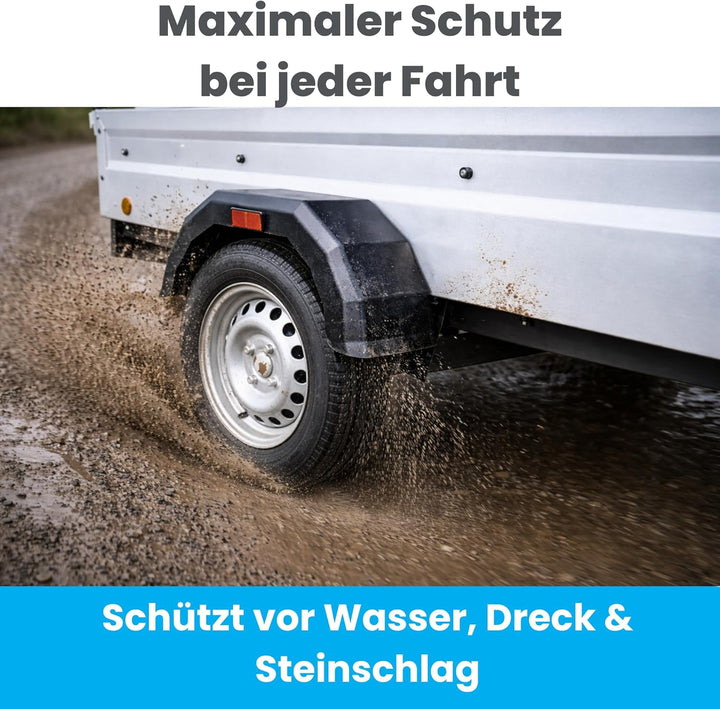 2X Anhänger Kotflügel 620x250x180mm – Schutzblech Kunststoff Schwarz mit Reflektor – Beidseitig mont