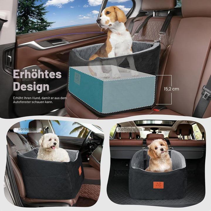 Hunde Autositz für Kleine/Mittlere Hunde, Memory-Schaum Erhöhter Hundesitz Auto, Abnehmbar & Waschba