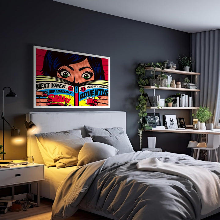 wandmotiv24 Leinwandbild Pop Art Stil, 80x60cm, Querformat, Frau, Comic, Deko, Bilder auf Leinwand,