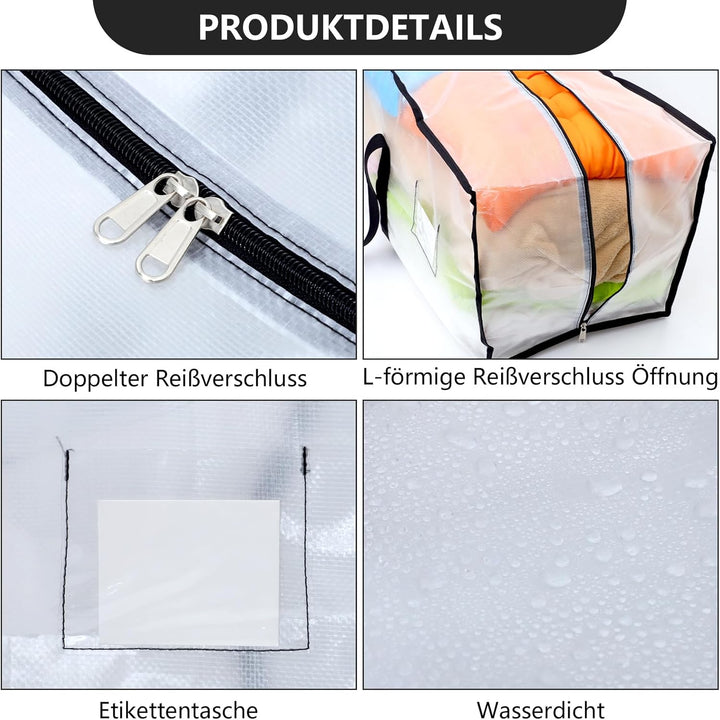 Dntorx 4 Stück 120L Aufbewahrungstasche, Heavy-Duty Umzugstaschen Transparente Umzugskartons Grosse