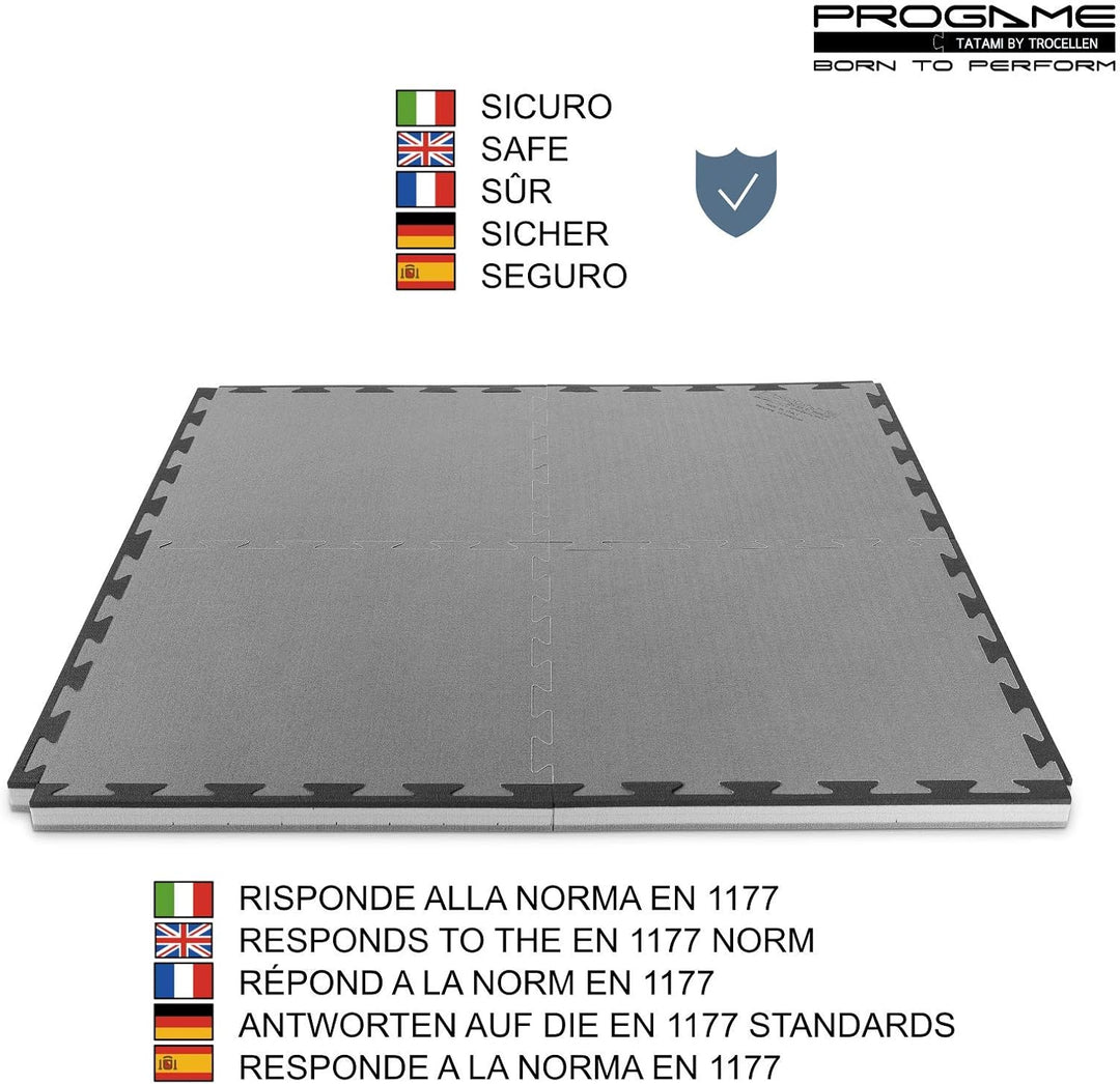 ProGame Kit 8 Stück Tatami Matte 3,5 cm GYM-HOME Schwarz/Grau 50x50 cm Tatami Puzzle Tatamimatte