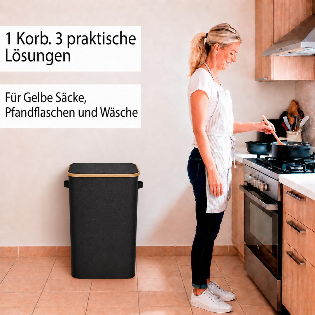 Gelber Sack Ständer Stabil mit Deckel – Mülleimer 70-120L für Gelbe Säcke &amp; Recycling | Praktischer
