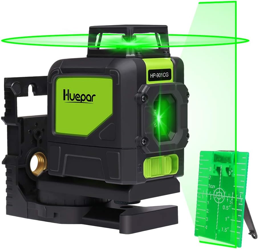 Huepar 901CG 1 x 360 Kreuzlinienlaser Grün, 360 Grad Linienlaser Selbstnivellierenden Laser Level mi