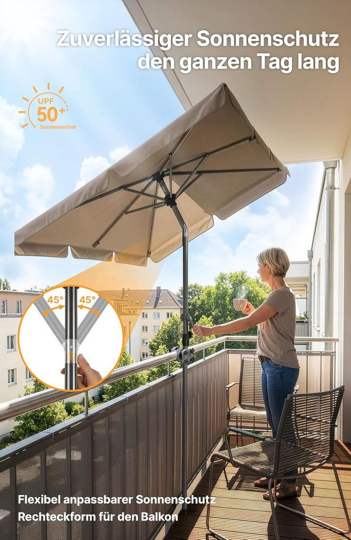 4smile Sonnenschirm Balkon mit Halterung im 3-er-Set, 210x140 cm, UPF 50+, für Balkongeländer, Sonne