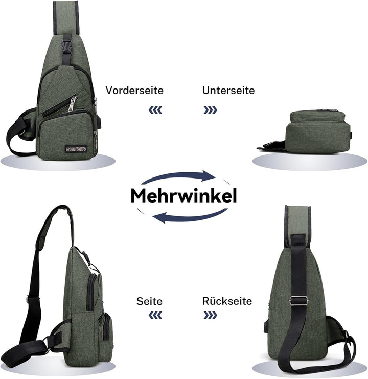 VARLIVOO Herren Sling Bag mit USB Port Crossbody Bag Diebstahlsicherung Schultertaschen Reise Wander