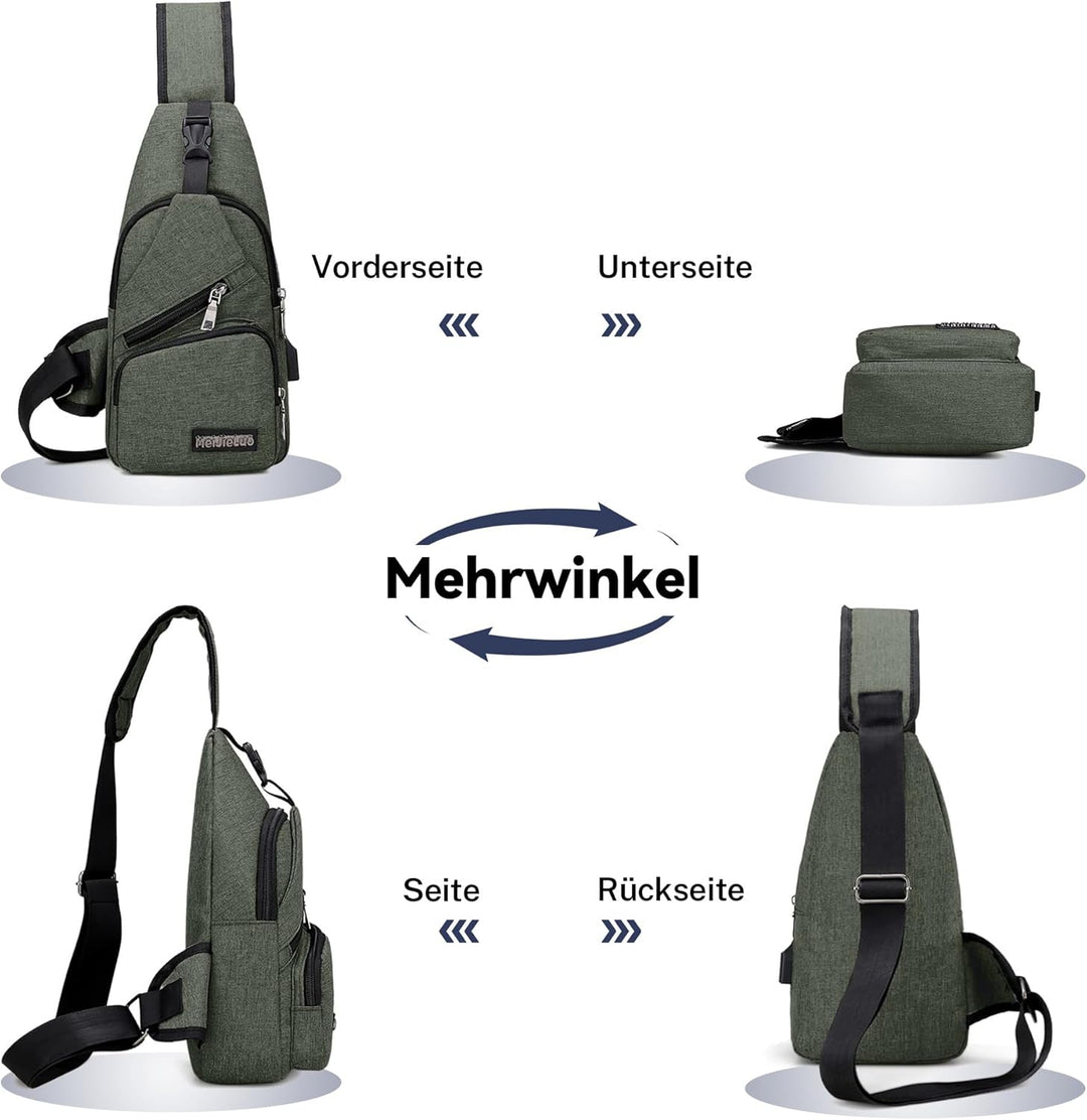VARLIVOO Herren Sling Bag mit USB Port Crossbody Bag Diebstahlsicherung Schultertaschen Reise Wander