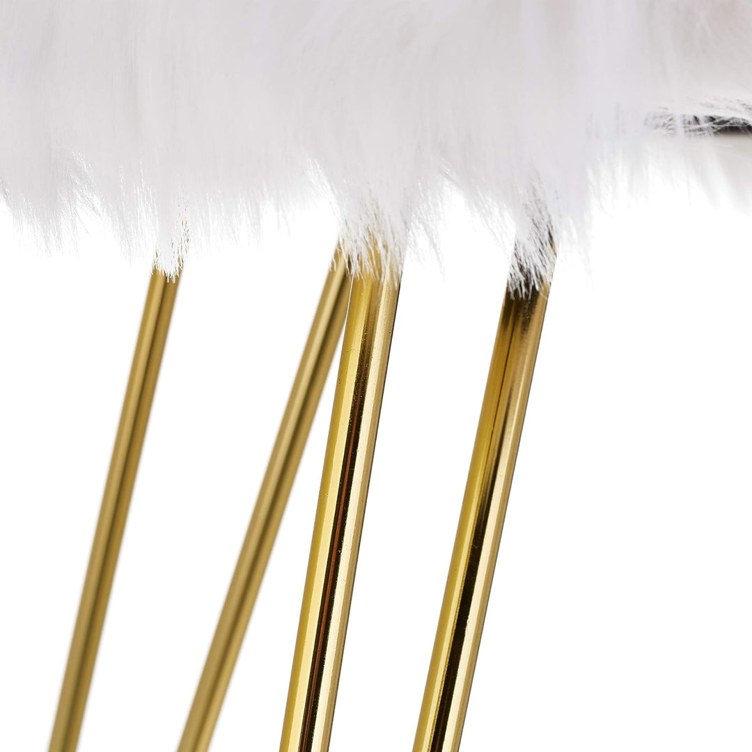 Relaxdays Fellhocker, Kunstfell, Metallgestell, rund, flauschig, eleganter Schminktischhocker, HxD 4