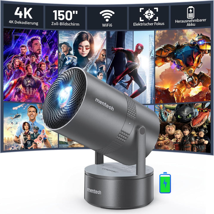 Mentech X3 Mini Beamer 4K Heimkino, Mini Projektor, Beamer WiFi6 und BT5.2 mit Android OS, Auto Trap