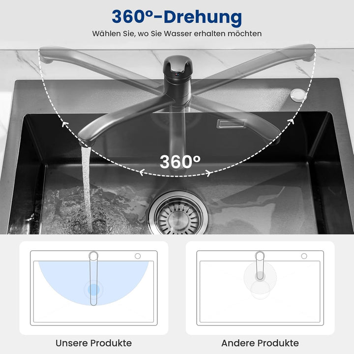 CECIPA Wasserhahn Küche Hochdruck Edelstahl, Küchenarmatur Einhebelmischer, Armatur küche 360° Drehb