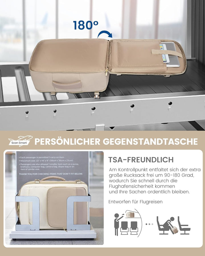 LOVEVOOK Handgepäck Rucksack, 17.3 Zoll Rucksack Handgepäck Flugzeug, Gross Reiserucksack Damen Spri