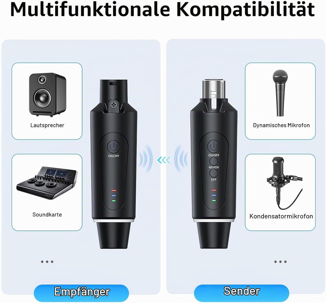 2.4G XLR Mikrofon Wireless Sender Empfänger 1 zu 2 Kabelloses Mikrofon für Dynamisches Mikrofon Kond