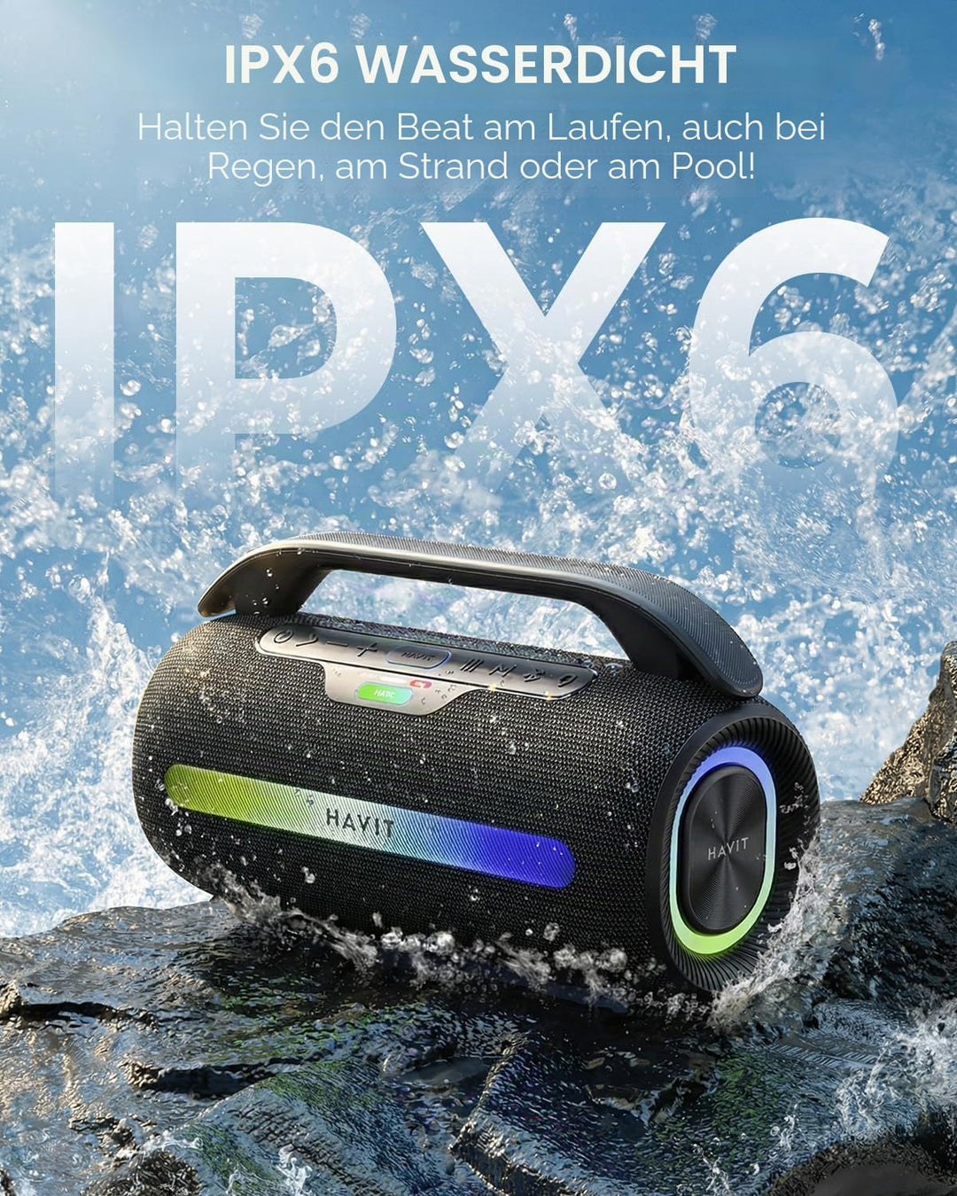 havit 120W MAX Outdoor Lautsprecher, IPX6 Wasserdichter Tragbarer Bluetooth Lautsprecher mit 2.2 K,