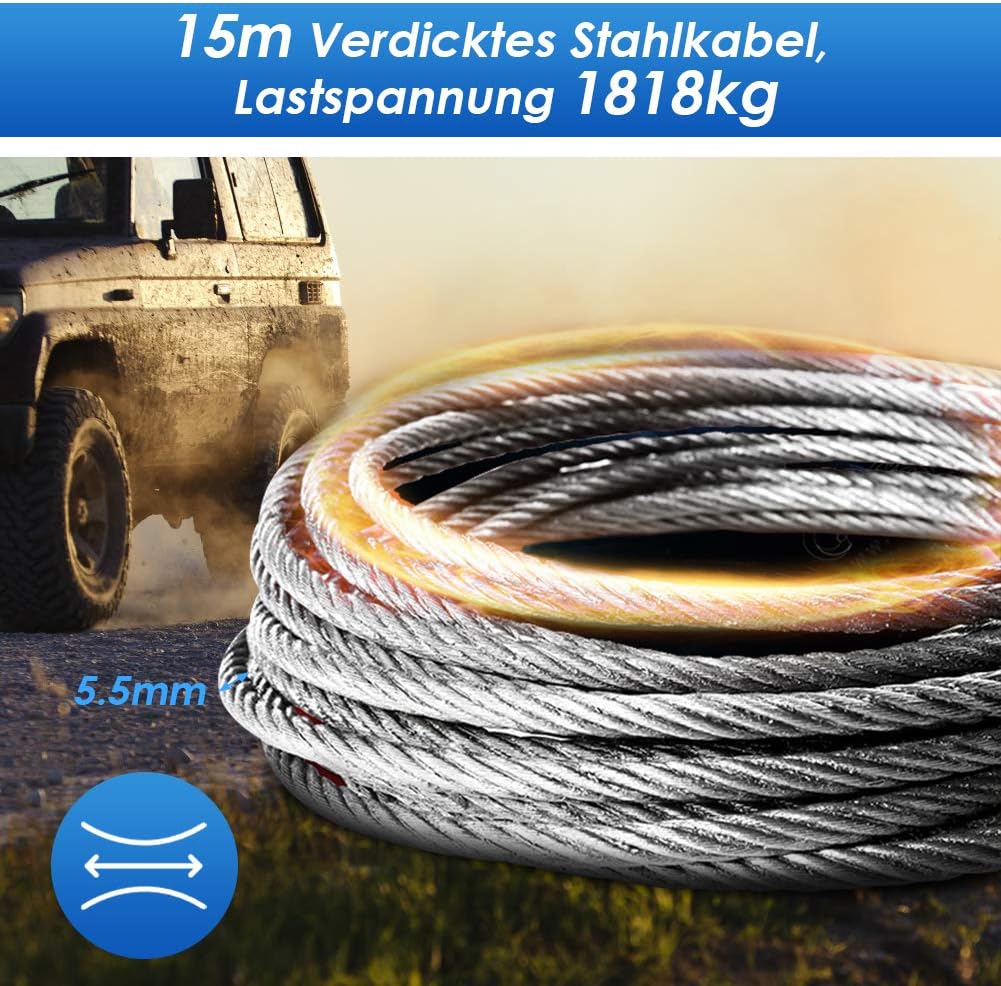 12V Elektrische Seilwinde mit Funkfernbedienung, Motorwinde Flaschenzug Hebezug, Elektrische Seilzug
