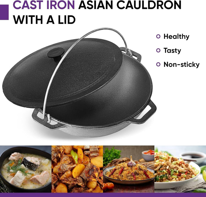 Gusseisen Usbekischer Kasan Dutch Oven Topf mit Deckel 6.3qt. (6L) Asiatischer Kessel Camping Wok Ko