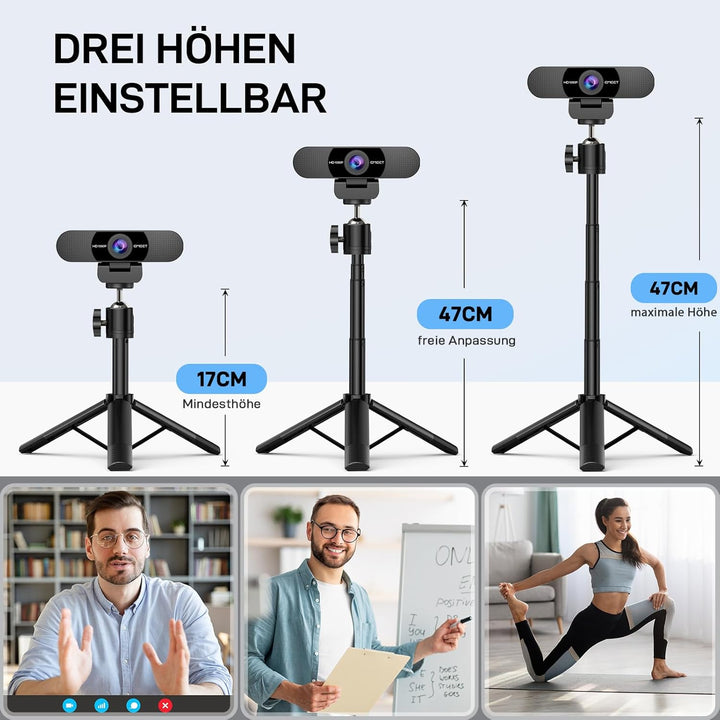 EMEET Full HD Webcam - C960 Kit 1080P Webcam mit Objektivabdeckung & Dual Mikrofon, 90 ° Streaming K