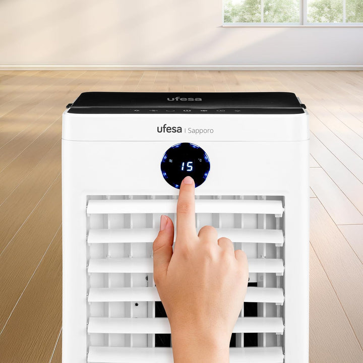 Ufesa Sapporo Verdunstungskühler, 100W, Kühlfunktion und Ventilator, 3 Geschwindigkeiten, 3 Modi, To