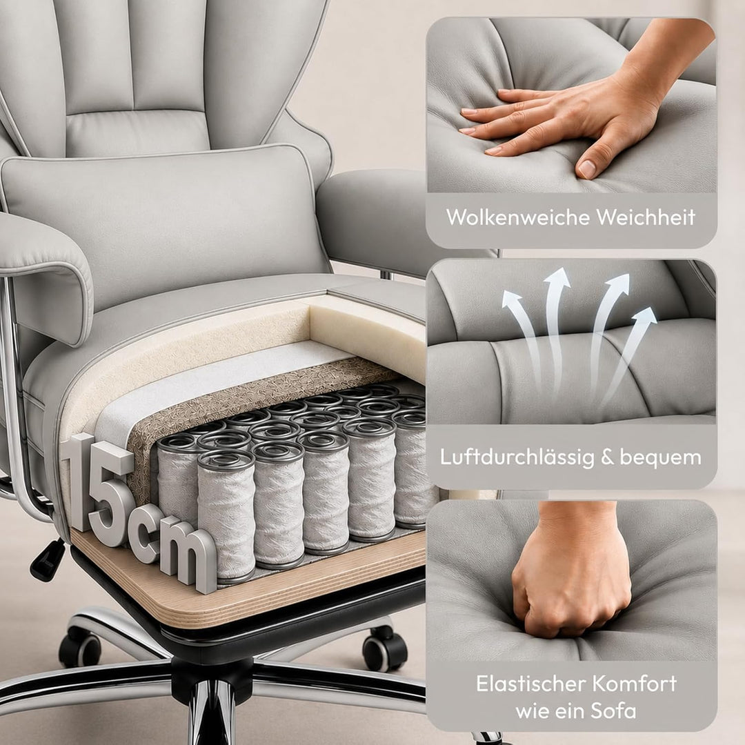 Ergonomischer Chefsessel Bürostuhl Gaming Stuhl Hochlehner mit Fussstütze & verstellb. Lendenstütze,