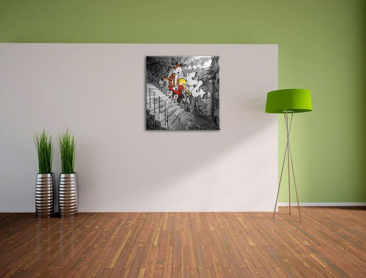 Pixxprint Tiger Grafitti in Berlin schwarz/weiss, Format: 70x70 auf Leinwand, 70x70