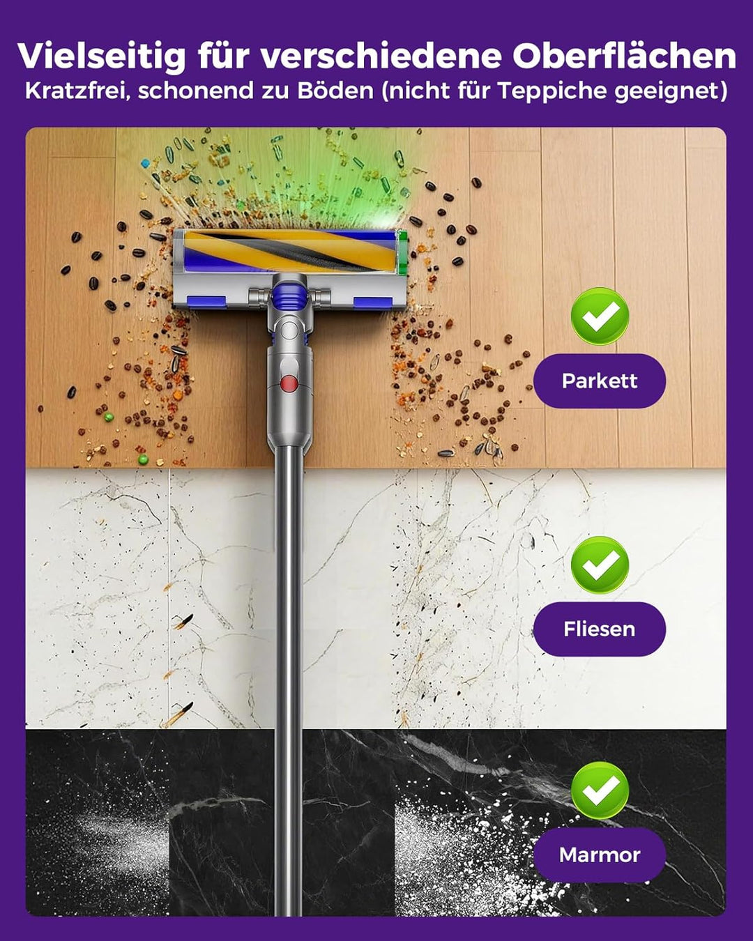 V12 Elektrische Bürste für Dyson V12 Detect Slim/V10 Slim LED-Leuchten Ersatzteile, Hartbodenaufsatz