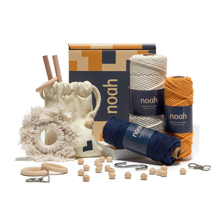 noah Makramee-Kit – Enthält Baumwoll Makramee Schnur, Zubehör, Holzstangen und Anleitung – Klassisch