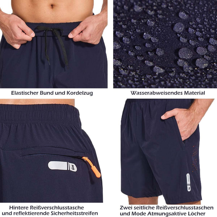 JustSun Shorts Herren Sport Schnelltrocknend Leichte Atmungsaktiv mit Reissverschluss XL Blau, XL Bl