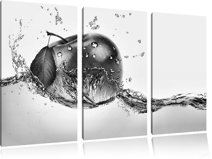Pixxprint Köstlicher Apfel fällt ins Wasser als Leinwandbild/Grösse: 3 Teilig (120x80) cm/Wandbild/K