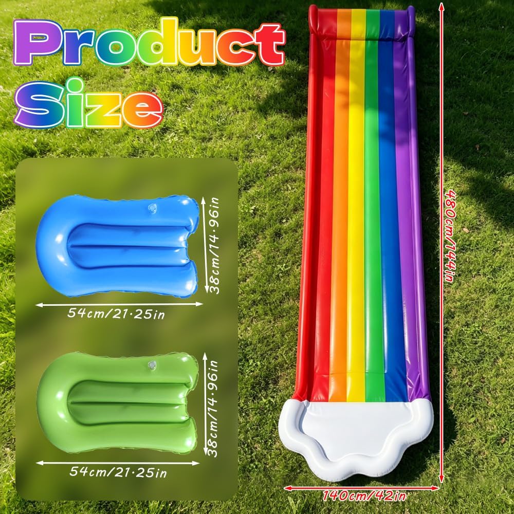 Wasserrutsche Garten, 4.8x1.4M Doppel Wasser Rutsche, Wasserspielzeug Wasserrutschmatte mit 2 Bodybo