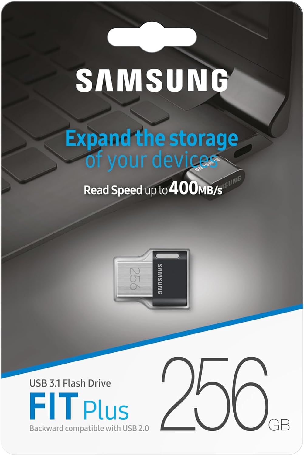 Samsung USB-Stick Typ-A FIT plus (MUF-256AB/APC), 256 GB, 400 MB/s Lesen, 110 MB/s Schreiben, kleine