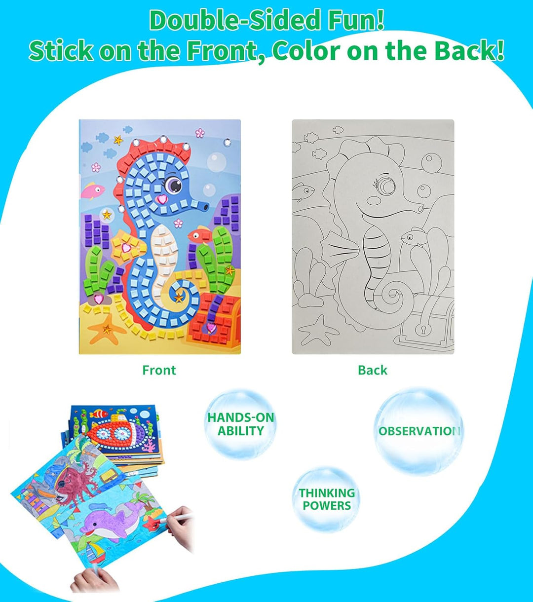12 Stück Mosaik Bastelset für Kinder, Klebebilder Basteln Frühling DIY Mosaike Aufkleber, Sticky Mos
