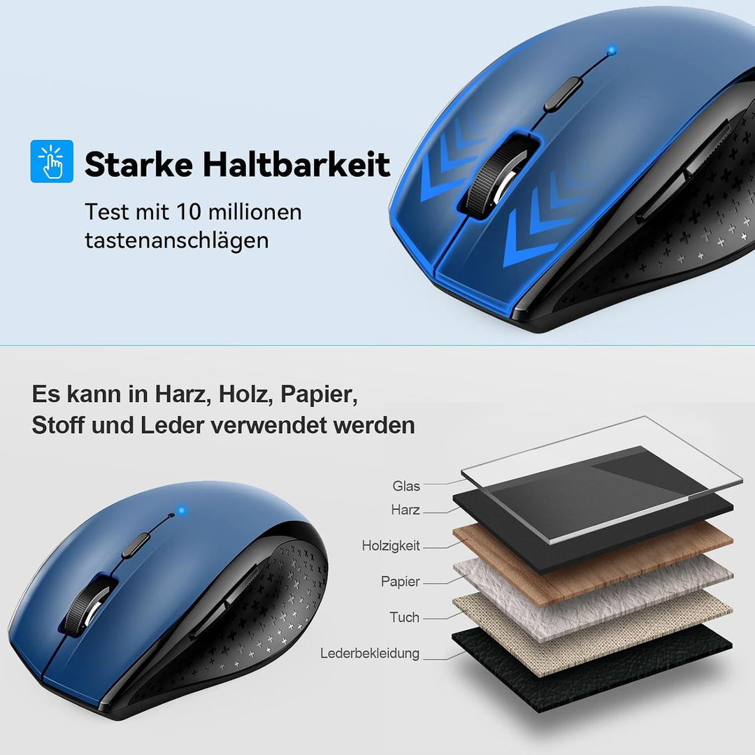 TECKNET Bluetooth Maus, 3200 DPI Kabellos, 24 Monate Batterielebensdauer, 6 Verstellbare DPI Level,