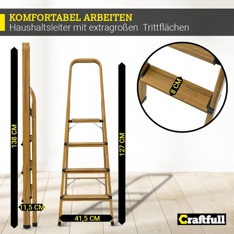 𝐂𝐑𝐀𝐅𝐓𝐅𝐔𝐋𝐋 Alu Stehleiter CF-133A | 𝟑 𝐉𝐀𝐇𝐑𝐄 𝐆𝐀𝐑𝐀𝐍𝐓𝐈𝐄 - Klappleiter mit Ablage - Haushaltsleiter - Alu
