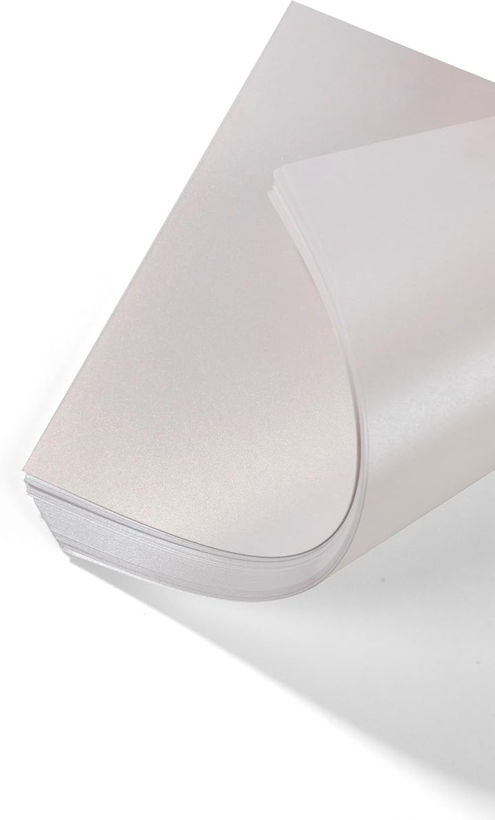 50 Blatt DIN A4 Perglanz-Papier Schneeweiss-Metallic, Bastelpapier mit Perlmutt-Schimmer, 120 g/m²