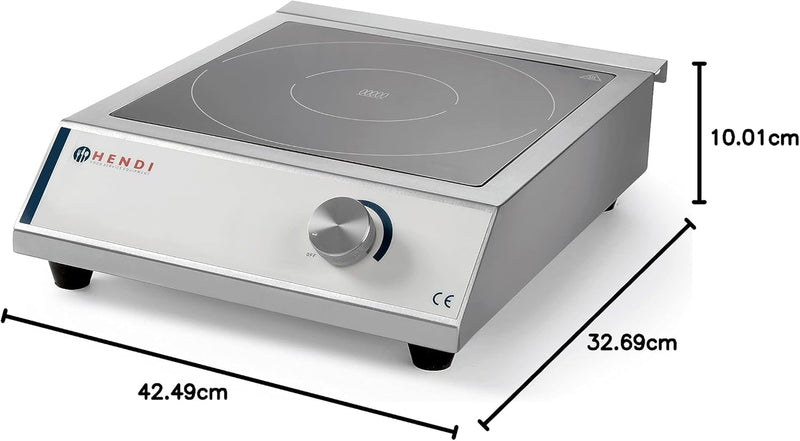 HENDI Induktionskocher, Modell 3500 M, Kochfeld, stufenlos verstellbarer Drehknopf, für Pfannen mit