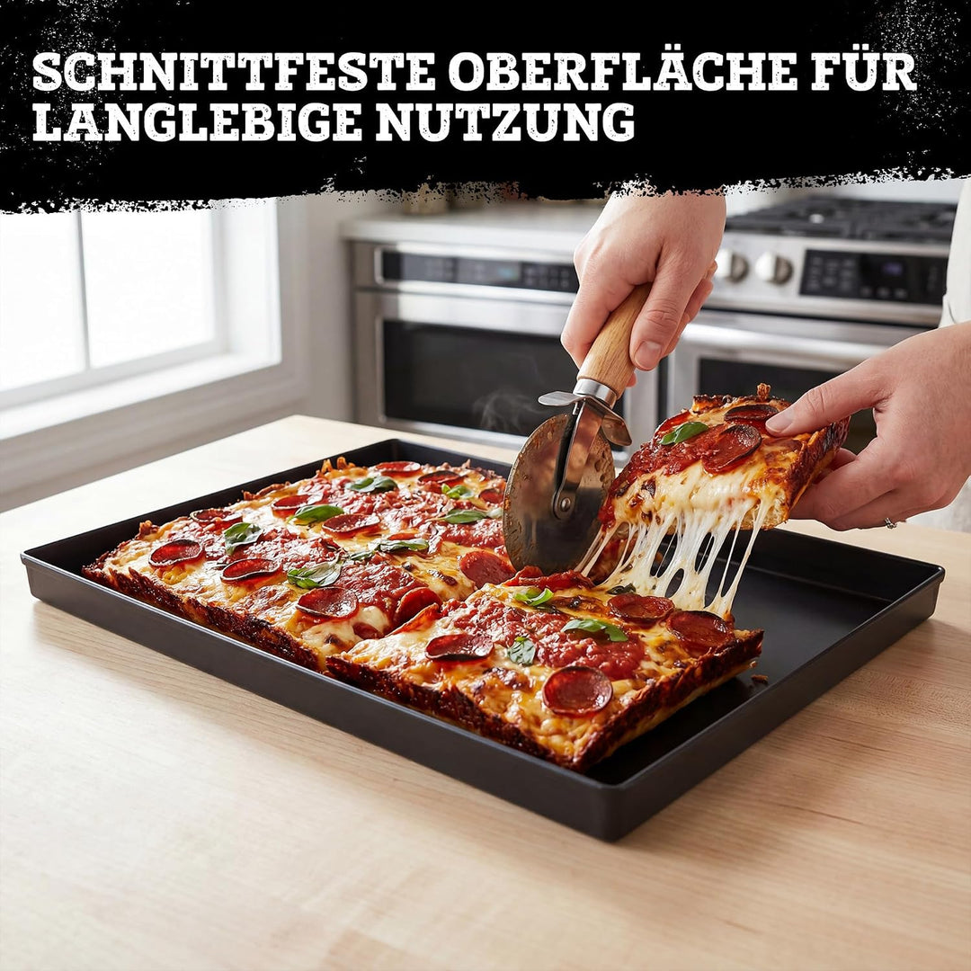 FMprofessional Pizzablech-Set 60x40 cm, eckige From ideal für Pizza, Backblech ist hitzebeständig bi