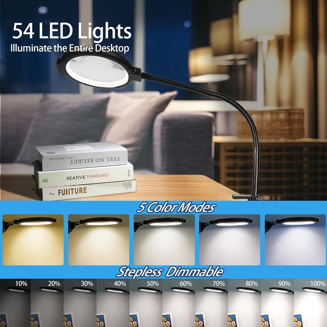 10X Standlupe mit Licht und Ständer, 3 in 1 Lupenlampe mit 54 LED, Flexible Schwanenhals Lupenleucht