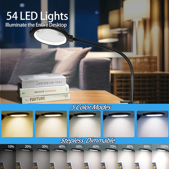 10X Standlupe mit Licht und Ständer, 3 in 1 Lupenlampe mit 54 LED, Flexible Schwanenhals Lupenleucht