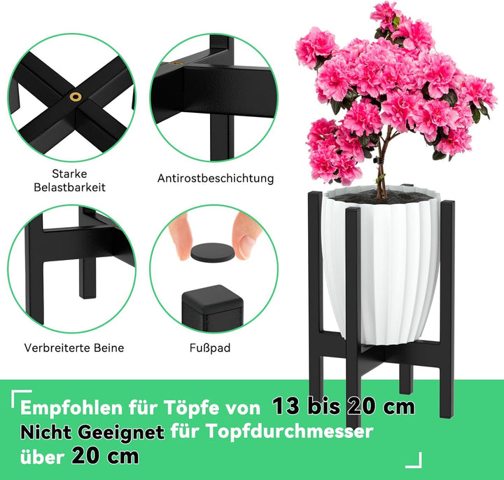 ZMTECH 20cm Durchmesser Blumenhocker Metall Schwarz Klein Pflanzenständer Mid Century, Pflanzenhocke