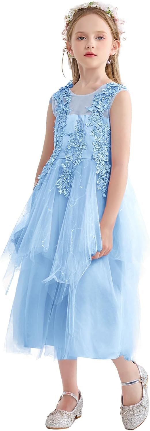 LOLANTA Mädchen Prinzessin Kleid Weiss, Festlich Hochzeit Kommunion Blumensmädchenkleid, Festzug Par