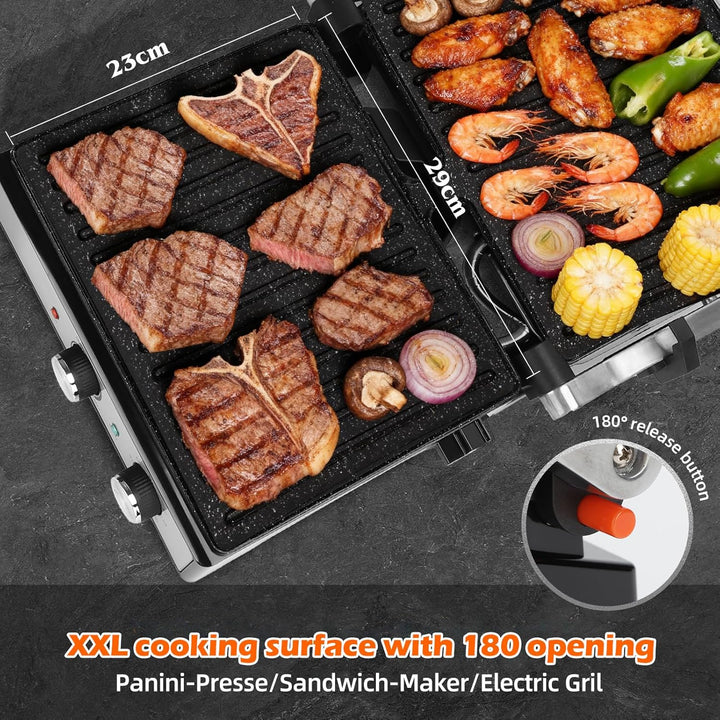 KEINVE Kontaktgrill, Keramikbeschichteter, 30 Minuten Timer. Panini Grill und Sandwichmaker für Sand