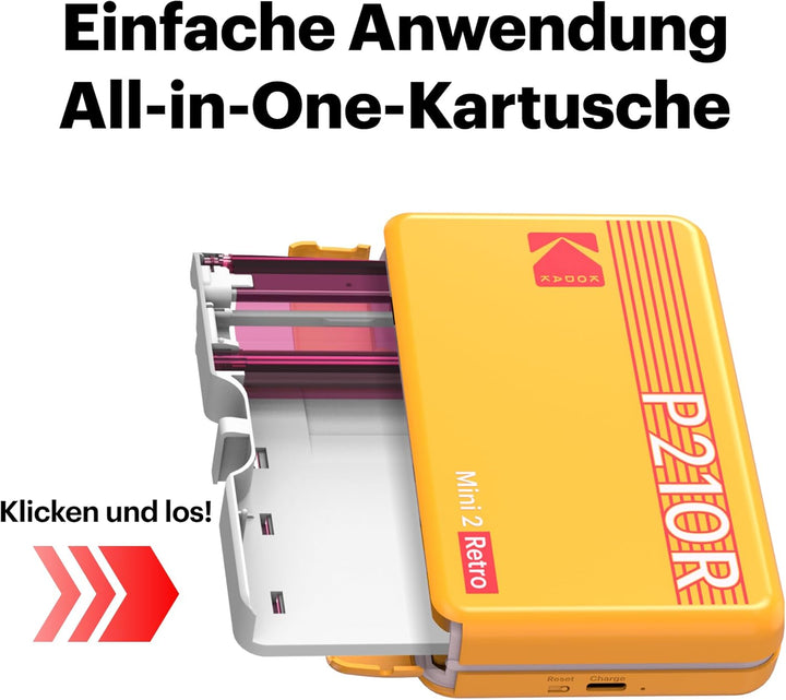 KODAK , Farbig, P210 Mini 2 Retro, Mobiler Handy Fotodrucker, Kompatibel mit Smartphone (iOS & Andro