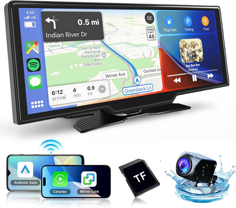 Hodozzy 10,26 Zoll Touchscreen Monitor Wireless Carplay Wireless Android Auto, Tragbarer Autoradio C